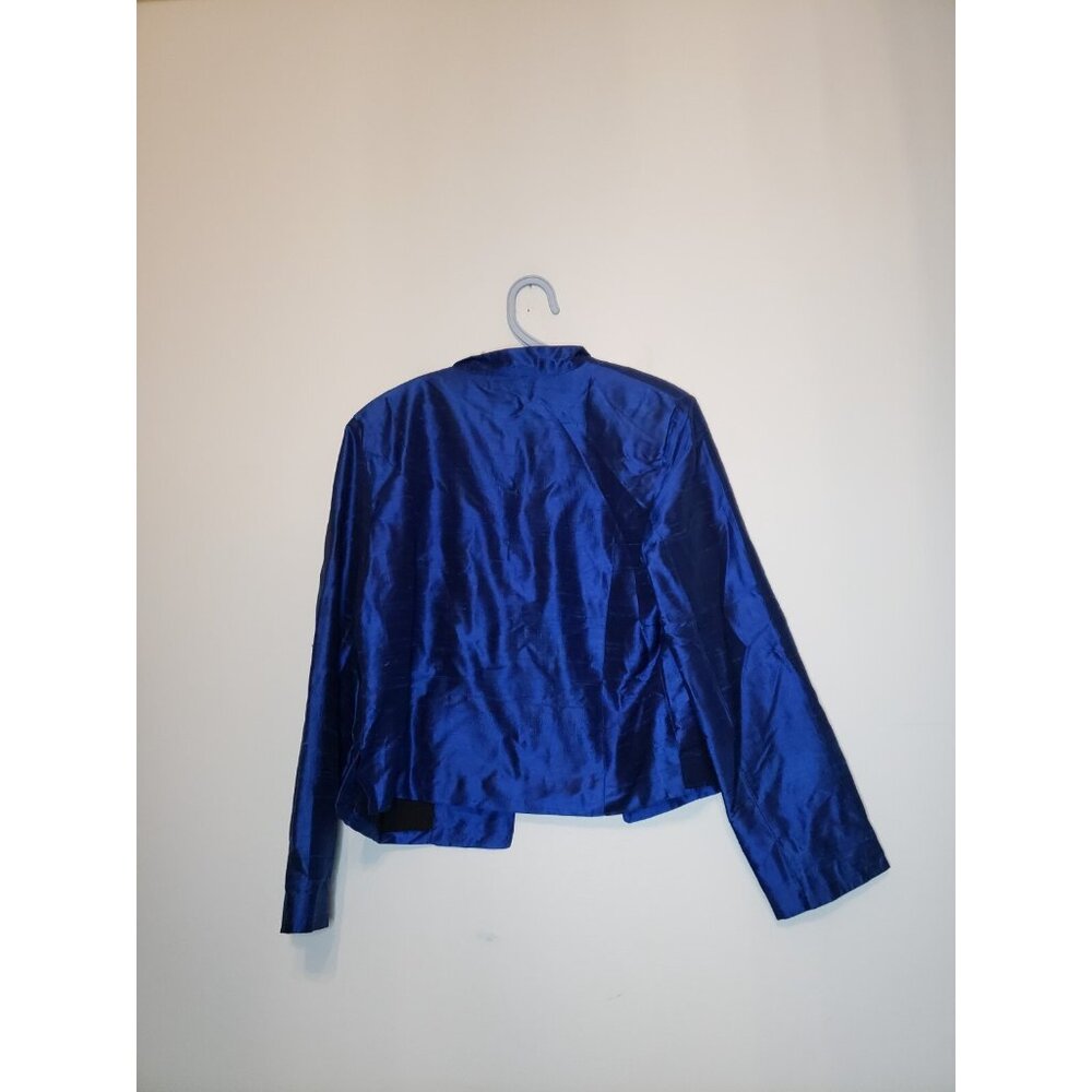 Bleu Bayou Womens M Formal Jacket Shiny Lined Bright Blue 100% Silk Open Front - Picture 2 of 5